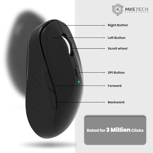 Wireless Computer Mouse - Full-Size 2.4G USB Receiver Mouse, 6 Buttons with Back/Forward, 3 DPI Levels, Lightweight, Ambidextrous Design, Black (MKE 410)