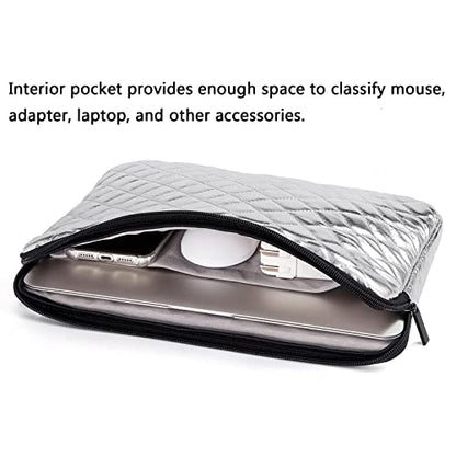 TRIUMPH VISION Puffy Laptop Sleeve Pouch Case Protective Bag Lined Padded | Puffy Laptop Case 13 13.3 in Quilted Leather Protection Shockproof Cushion Padding Fashion with Pocket Safe Silver - color: Silver Quilted, size: 13-13.3 Inch