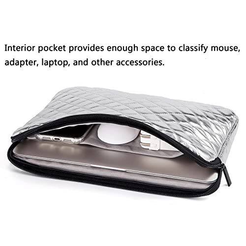 TRIUMPH VISION Puffy Laptop Sleeve Pouch Case Protective Bag Lined Padded | Puffy Laptop Case 15.6 in Quilted Leather Protection Shockproof Cushion Padding Fashion with Pocket Safe Silver - color: Silver Quilted, size: 15.6 Inch