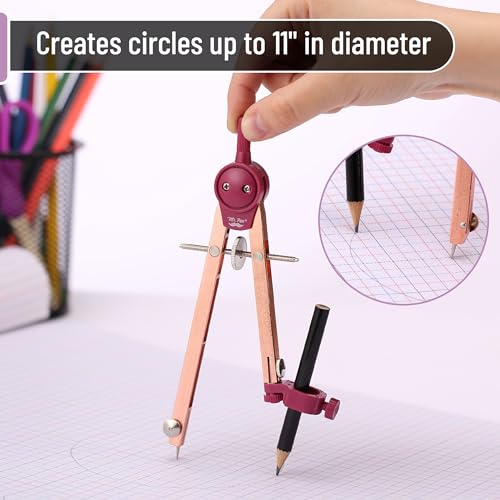Mr. Pen- Metal Geometry Compass, Center-Wheel Design | Precision Drafting Compass with Pencil for School & Technical Drawing, Draws Circles up to 11 Inches Diameter - color: Rose Gold
