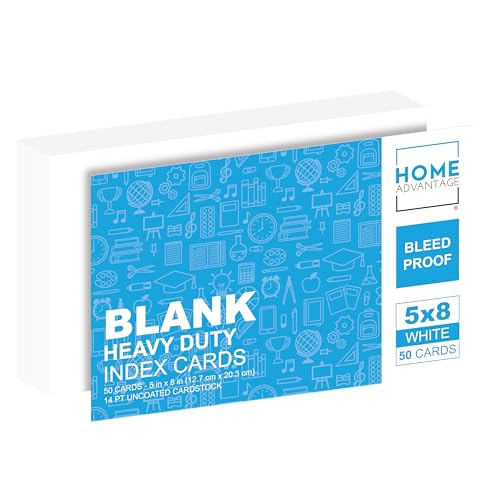 Home Advantage 5x8 Blank Index Cards - Our 50 Pack of Plain Index Cards Use Heavy Duty Cardstock to Make Them Bleed Proof - These Big Flash Cards Make Perfect Blank Note Cards & Blank Flashcards - size: 5x8