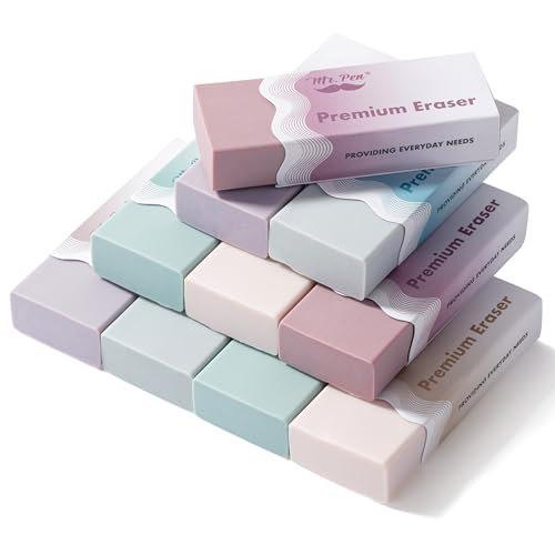 Mr. Pen- Erasers, 10 Pack, Wavy Sleeve Pencil Eraser, Morandi Colors | Erasers for Pencils, Mr Pen Erasers for School, Large Eraser, Block Erasers for School, Rubber Eraser - color: Wavy Sleeve Morandi Colors