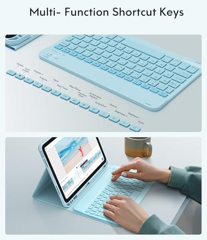 CHESONA Compatible for iPad 11th(A16)/10th Generation Case with Keyboard | Detachable Wireless Keyboard, Stand Folio Keyboard Cover with Pencil Holder, Thin & Light, Black - color: Light Blue