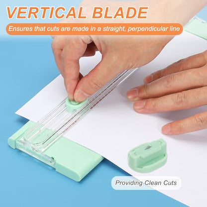 Generic Paper Cutter Trimmer, A4 Straight Small Portable Paper Slide Paper Slicer with Safe-Guard for Craft Cardstock Label Card, Scrapbook Photo, Green, with 1 Blade