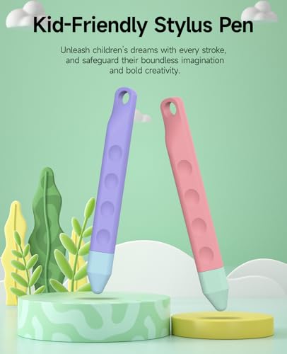 T Tersely 2 Pack Kids Stylus Pens, Pink & Purple Kid‑Friendly Touch Screen Pens, Anti‑Roll Soft Tip Stylus for Children Drawing&Writing, Universal Capacitive Pen for iPad, iPhone, Tablets&Smartphones