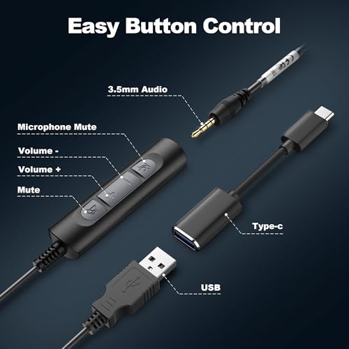 Voistek USB Headset with Microphone for PC/Laptop, One Ear Computer Headphones with Noise Cancelling Mic, 3.5mm+USB in-Line Mute, Volume Control for Work Home Office Online Class Skype Zoom