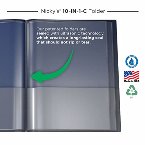 Nicky's® Multi Pocket Organizer, 10 or 14 Page Folder, Waterproof, Patented Tear-Resistant, Flexible Plastic, Proudly Made in USA, Binder Substitute. (10-in-1 Navy Blue) - color: 10-in-1 (Navy Blue)