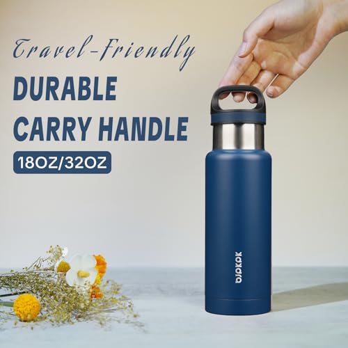 BJPKPK Insulated Water Bottle 18OZ Stainless Steel Water Bottle with Handle Double Walls Vacuum Insulated BPA Free Flask, Dark Blue - color: Drak Blue, size: 18 Ounces