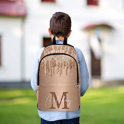 Custom Backpack for Kids, Personalized Golden Sparkle Glitter Initial Bag Schoolbag Casual Daypack Customized Name Lunch Box Bag Travel Laptop Bag Backpack for Daughter Son Teens Travel Picnic - color: Multi 16