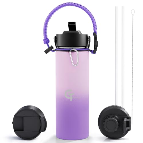 18oz Kids Water Bottle, Insulated Stainless Steel with Straw Lid, 3 Lids, Leakproof, Paracord Handle, BPA-Free for School & Sports (Light Purple/Purple, 18oz) - color: Light Purple/Purple, size: 18oz