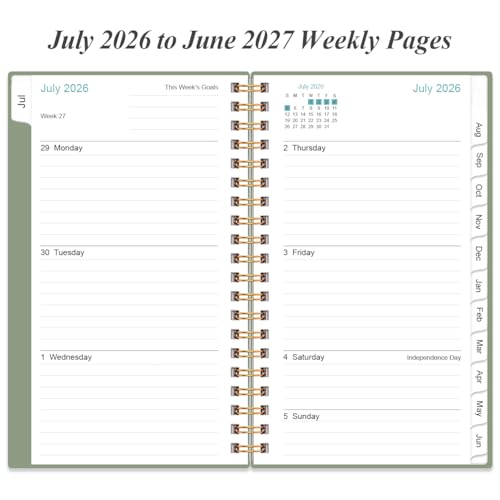 2026-2027 Pocket Planner/Calendar - 2026-2027 Planner from July 2026 - June 2027, Planner 26-27 with 12 Tabs, Twin-Wire Binding, Inner Pocket, 3.75" x 6.75, Green - color: Green, size: 3.75" x 6.75"