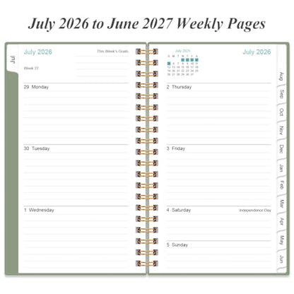 2026-2027 Pocket Planner/Calendar - 2026-2027 Planner from July 2026 - June 2027, Planner 26-27 with 12 Tabs, Twin-Wire Binding, Inner Pocket, 3.75" x 6.75, Green - color: Green, size: 3.75" x 6.75"
