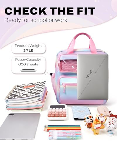 Zipper Binder 3 Ring with Ita Window, 3 Inch Binder with Zipper D-Ring Fits 14 in Laptop, 3-in-1 Shoulder/Backpack/Handle 600 Sheets Capacity for School & Office – Pink Blue - color: Pink Blue