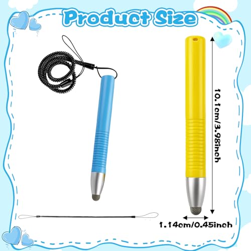 2 Pack Kid-Friendly Stylus Pens for Touch Screens Tablet Stylus Pen with Tether Anti-Rolling Universal Kids Tablet Touch Screen Stylusand for Screen Devices