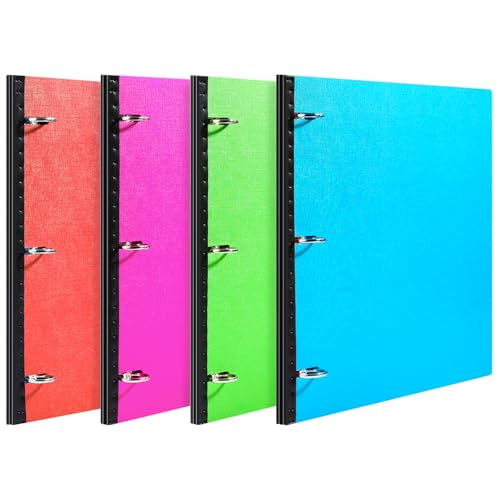 Telescoping 3 Ring Binder-4PCS, Flexible Binder with Elastic Rubble Spine+3 Round Rings, Flat Writing Binder, 4 Bright Colors - color: Blue,green,pink,red, size: 0.75 Inch, style: 4PCS