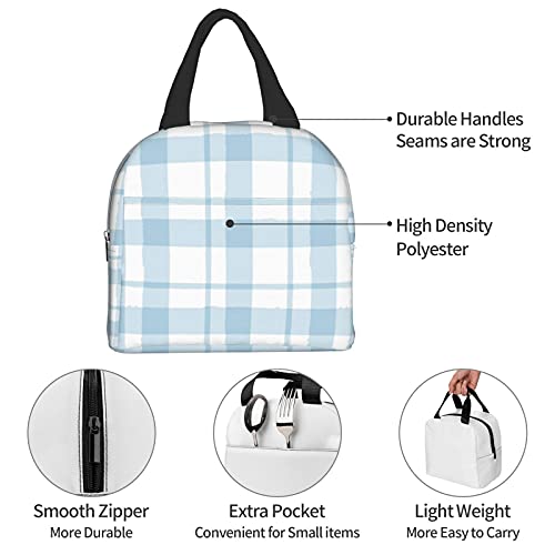 Lunch Bag Plaid Blue Check Insulated Lunch Box Cooler Tote for Adults Kid Girl Women Work Office School Picnic Beach Reusable Lunchbox Over 3 Years Old - color: A05