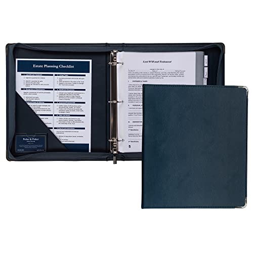 Samsill Leather Binder, Classic Collection - Zippered, Executive Presentation Portfolio, 1.5 Inch Round Ring (Holds 325 Sheets), Silver Corner Accents, Navy - color: Navy, size: 2 Inch, style: Zipper
