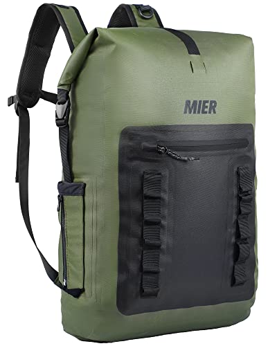 MIER Roll Top Waterproof Backpack Floating Dry Bag for Men Women | Heavy Duty Dry Sack, Cushioned Back, Multi-Pockets, Adjustable Chest Strap,For Kayaking Beach Boating Swimming Hiking Travel - color: Army Green/Black