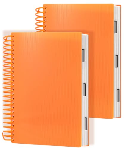 Yoment A5 Spiral Notebook 2 Pack, 4 Subject Wide Ruled Journal | Orange design with organized sections, graph and blank pages offers flexible note-taking for work, school, office daily use. - color: Orange, size: 6.2"x8.2"(2pack)
