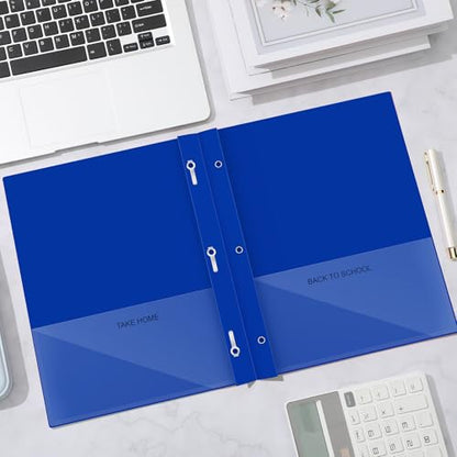 Henoyso 24 Pcs Dark Blue Plastic Folders with Clear Front Pocket and 3 Prong Take Home Plastic 2 Pocket Folder Back to School for Students Parent Teacher Communication for School Office - color: Dark Blue
