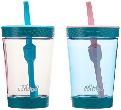 Contigo Kids Spill-Proof 14oz Tumbler with Straw and BPA-Free Plastic, Fits Most Cup Holders and Dishwasher Safe, 2-Pack Strawberry Cream & Blue Raspberry - color: Strawberry Cream & Blue Raspberry, size: 14 Ounces