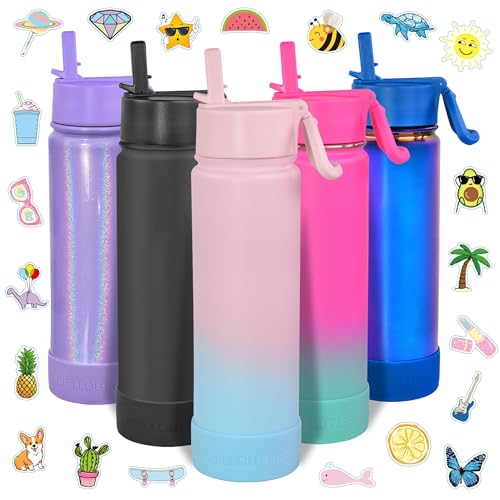 CHILLOUT LIFE 22oz Insulated Stainless Steel Water Bottle with Leak Proof Straw Lid & 144 Stickers - color: Cotton Candy, style: 22 oz