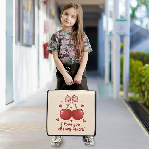 Cute Cherry Zipper Binder with Shoulder Strap, 500 Sheets Capacity, Multiple Pockets 1.5Inch 3 Ring Zipper Binder - color: Cherry