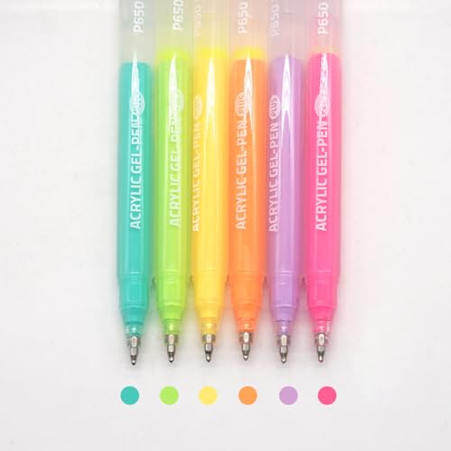 Acrylic Gel Pens for Coloring Books, Quick Dry 6 Pcs 1.0mm Fine Point Gel Marker Pen for Drawing, Journaling Art, Dopamine - color: Dopamine