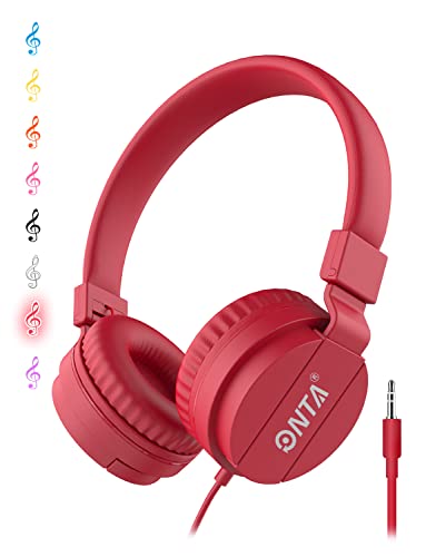 ONTA Kids Headphones for Boys Girls - Child Student Headset Wired Plug Toddler Earphones School Teen on Ear for Ipad | Computer | Smart Phone | Amazon Fire Tablet | Laptop | Plane Travel | Game (red) - color: Red