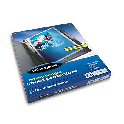 Wilson Jones Sheet Protectors, Heavy Weight, Top-Loading, Clear, 50 Sheets/Box (W21410) - size: 50/Box, style: Clear