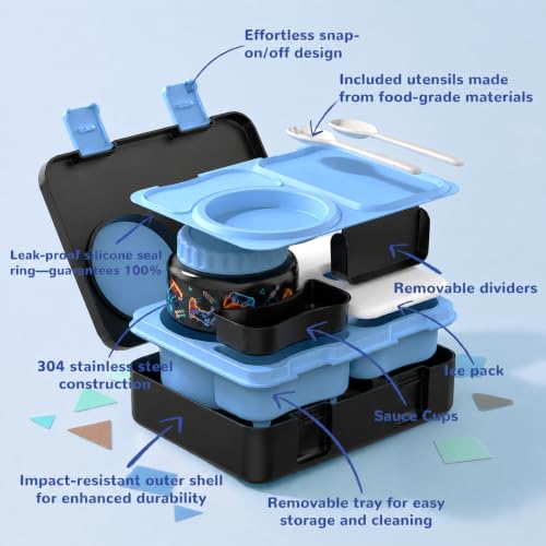 Kids Lunch Box with Thermo, Leakproof Bento Box for Kids with 8OZ Insulated Food Jar, Ice Pack, Sauce Cup, Utensils, Removable Tray & Dividers for School Daycare Travel (Game controllers) - color: Game controllers