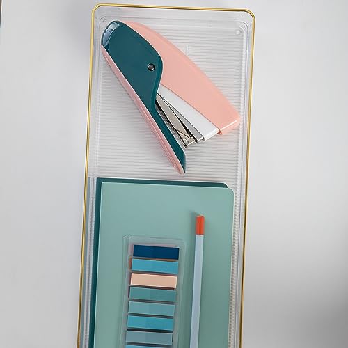 Martha Stewart Kerry Plastic Stackable Office Desk Drawer Organizers, 15" x 6", 2 Pack, with Gold Trim - size: 15" x 6"