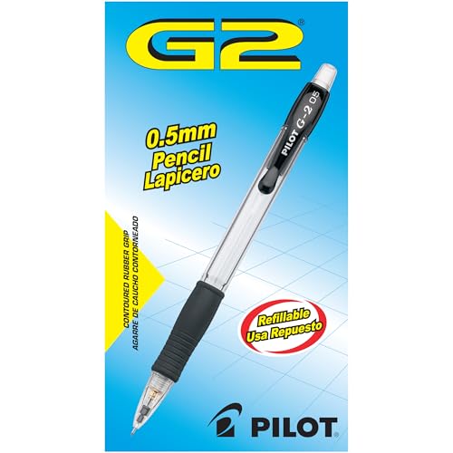 Pilot G2 Mechanical Pencils, 0.5mm HB Lead, Black/Clear Barrels, Dozen Box (51014)