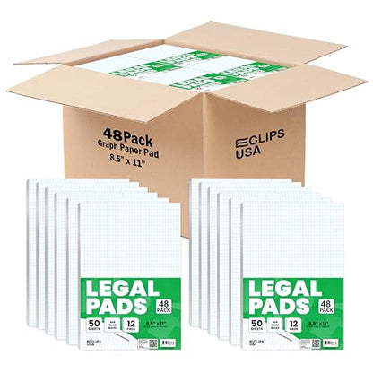 E-CLIPS USA Graph Paper Pad, Graph Paper Notebook, 4 x 4 An Inch Quad Ruled Graph Paper Pad, Graph Paper Pads 8.5 x 11, Drafting Paper, 50 Sheets Per Pad (48 Pack) - size: 48 Pack