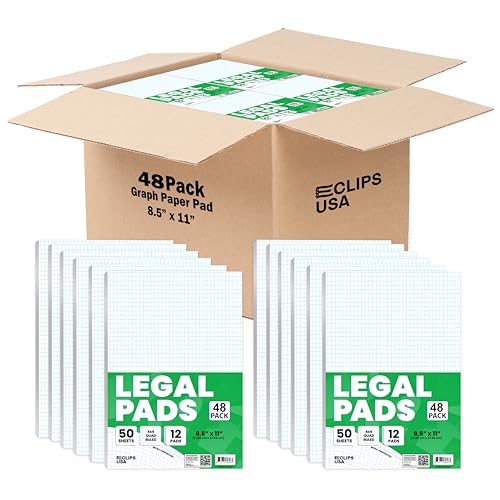 E-CLIPS USA Graph Paper Pad, Graph Paper Notebook, 4 x 4 An Inch Quad Ruled Graph Paper Pad, Graph Paper Pads 8.5 x 11, Drafting Paper, 50 Sheets Per Pad (48 Pack) - size: 48 Pack