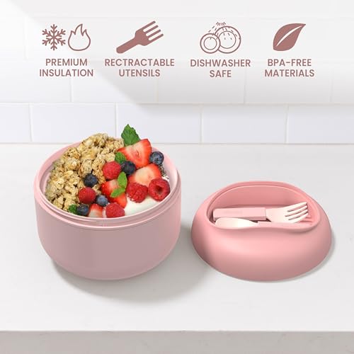 Bentgo Bowl - Insulated Leak-Resistant Bowl with Snack Compartment, Collapsible Utensils and Improved Easy-Grip Design for On-the-Go - Holds Soup, Rice, Cereal & More - BPA-Free, 21.2 oz (Blush) - color: Blush