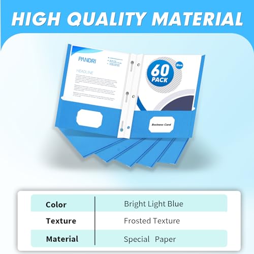 Two Pocket Folders, PANDRI 60 Pack Two Pocket Folders with Prongs, 3 Prong Folders Designed for Office and Classroom, Letter Size Lightblue - color: Lightblue