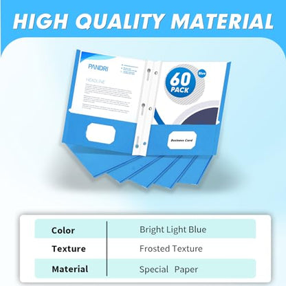Two Pocket Folders, PANDRI 60 Pack Two Pocket Folders with Prongs, 3 Prong Folders Designed for Office and Classroom, Letter Size Lightblue - color: Lightblue