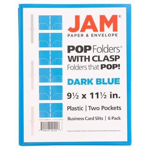 JAM PAPER Plastic Color POP Folders - 2 Pocket Durable Folders with Metal Prongs Fastener Clasps - Blue - 6/Pack - color: Light Blue, size: 6 Per Pack