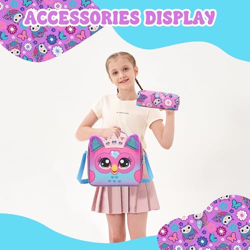 Meetbelify Girls Cute Backpack with Wheels for Elementary Students Kids Black Travel Luggage - color: Owl