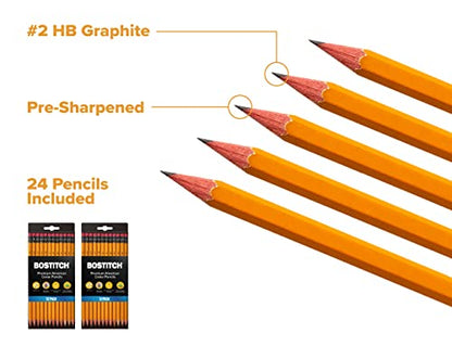 Bostitch Office Premium #2 Pencils, American Cedar Wood, Pre-Sharpened, HB Graphite, 24-Pack (BACP12Y-2PK) - size: 1 Count (Pack of 24)