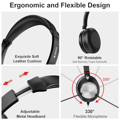 Voistek USB Headset with Microphone for PC/Laptop, One Ear Computer Headphones with Noise Cancelling Mic, 3.5mm+USB in-Line Mute, Volume Control for Work Home Office Online Class Skype Zoom