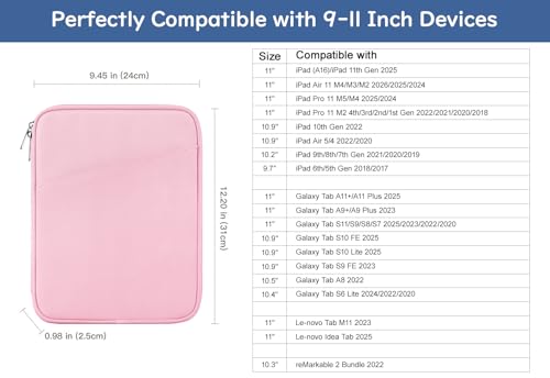 Dadanism 9-11 Inch Tablet Sleeve Bag Carrying Case, Flowers Pink | Fits iPad (A16) 11th Gen 11", iPad 10th Gen 10.9" Air 5/4, iPad Air M4/Pro 11", iPad 9/8/7th 10.2", Galaxy Tab A11+ Plus 11" - color: Flowers Pink, size: 9-11 inch