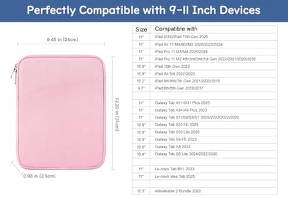 Dadanism 9-11 Inch Tablet Sleeve Bag Carrying Case, Flowers Pink | Fits iPad (A16) 11th Gen 11", iPad 10th Gen 10.9" Air 5/4, iPad Air M4/Pro 11", iPad 9/8/7th 10.2", Galaxy Tab A11+ Plus 11" - color: Flowers Pink, size: 9-11 inch