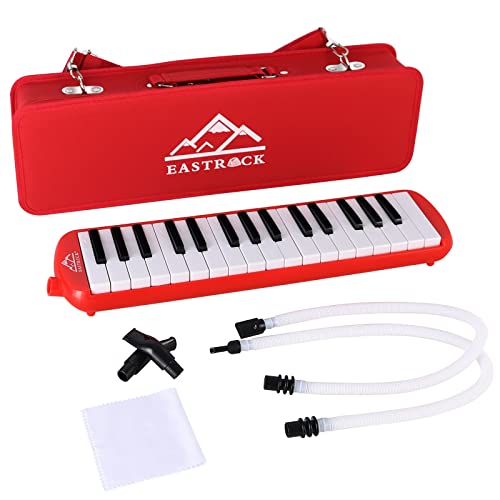 EastRock 32 Key Melodica Instrument Keyboard Soprano Piano Style with Mouthpiece Tube Sets and Carrying Bag for Beginners Adults Gift Red - color: Red, size: 32key