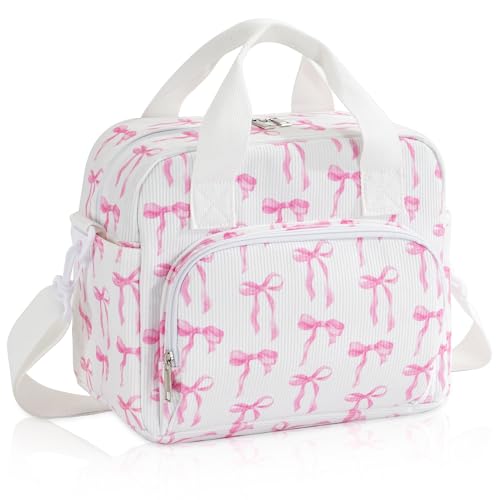 Large Lunch Bag for Women Insulated Lunch Box Reusable Cooler Bag Portable Cute Corduroy Leakproof Tote Bags for Travel, Work, and Picnic, Ribbon Bow - color: Ribbon Bow, size: L