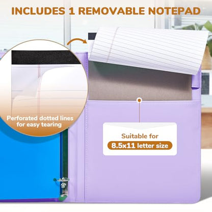 JoyCat 3 Ring Binder Clipboard with Storage,12.4"x10.2"Magnetic Clipboard Folder with 5 Expandable Folders,Refillable Lined Notepad (11" x 8.5"),Ideal for School Office Nursing(Purple) - color: Purple