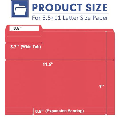 File Folder, PANDRI 120 Pack File Folder, 1/3 Cut Tab, Letter Size, Filing Folder for Office School Business, Red - color: Red