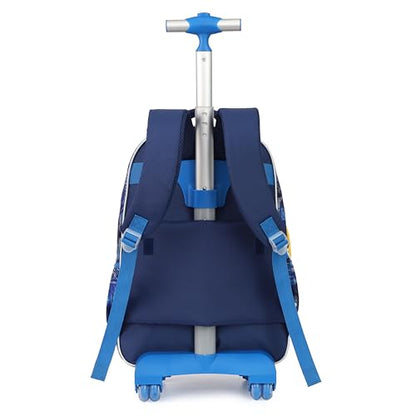 Cartoon Rolling Backpack for Boys Girls, Kids 5 Pcs Wheeled Backpack, Travel Backpack for Elementary Students (Astronaut Blue) - color: Astronaut Blue