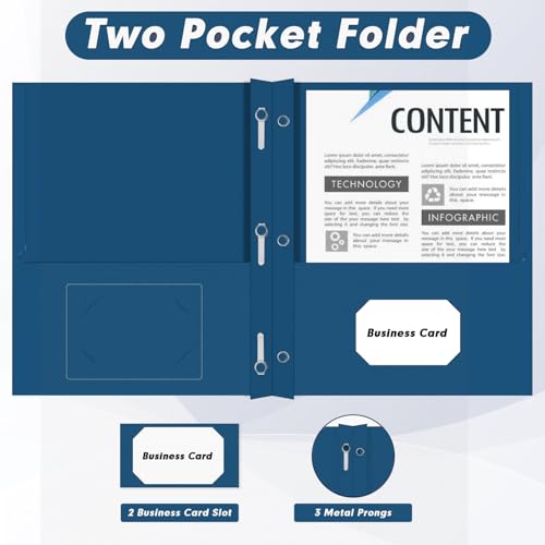Two Pocket Folders, PANDRI 30 Pack Two Pocket Folders with Prongs, 3 Prong Folders Designed for Office and Classroom, Letter Size Darkblue - color: Darkblue
